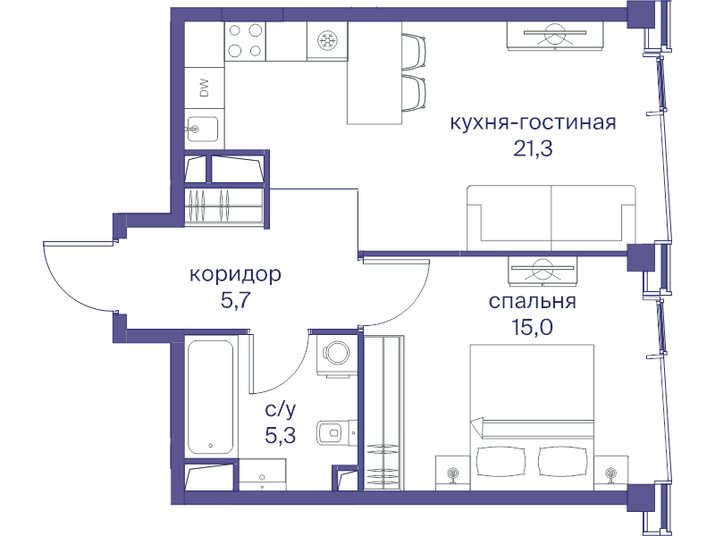 2 ккв (Евро) 47,3 м²