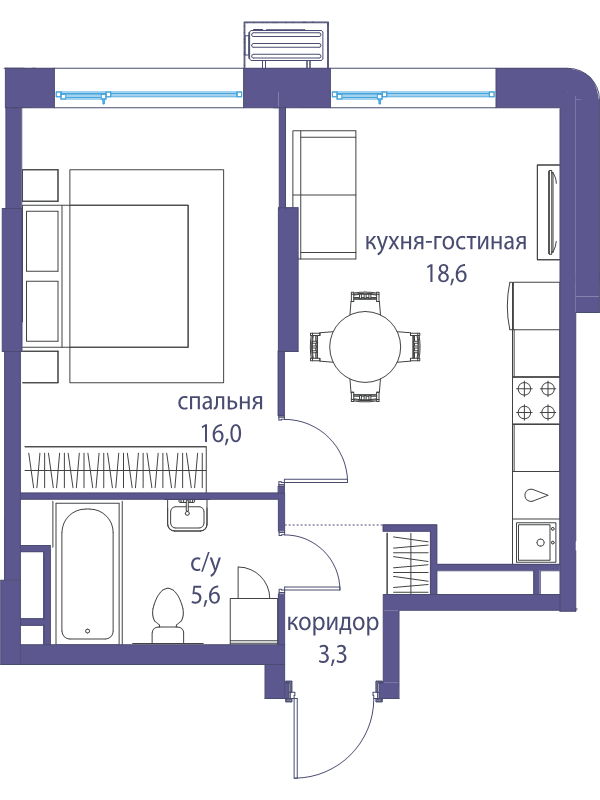 2 ккв (Евро) 43,5 м²