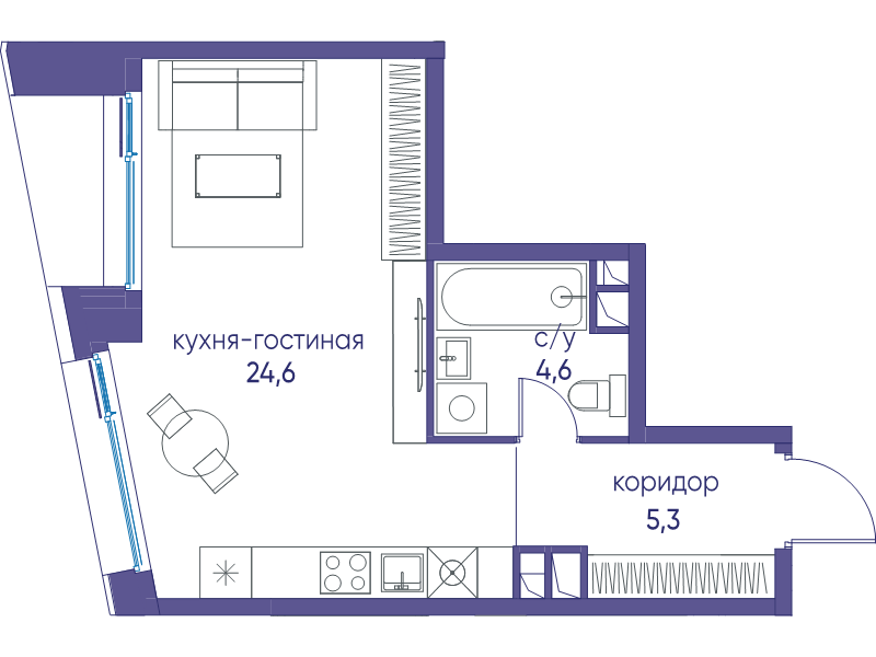 Студия 34,5 м²