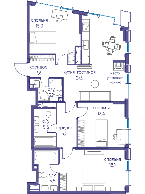 4 ккв (Евро) 97,5 м²