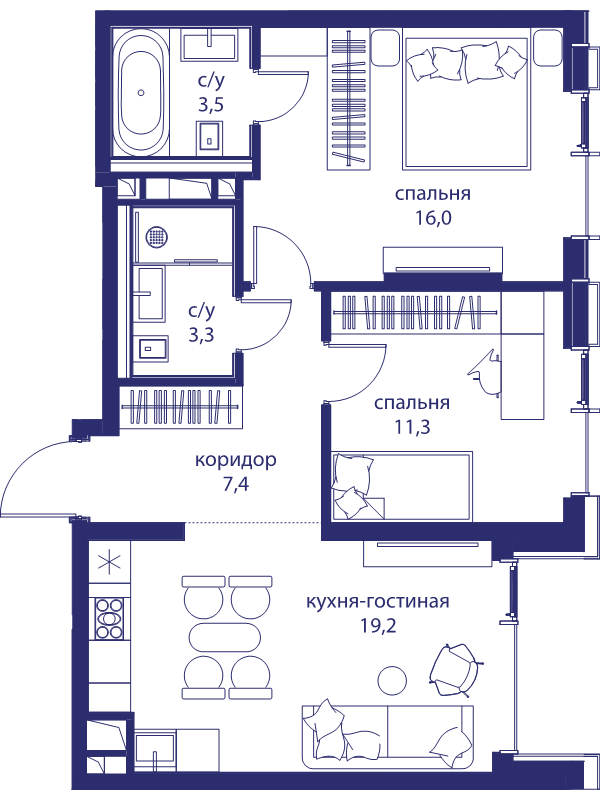 3 ккв (Евро) 60,7 м²