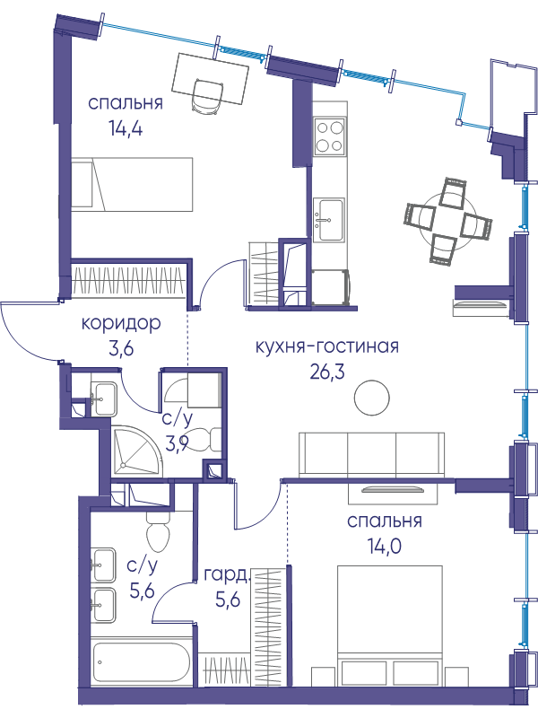 3 ккв (Евро) 74,6 м²