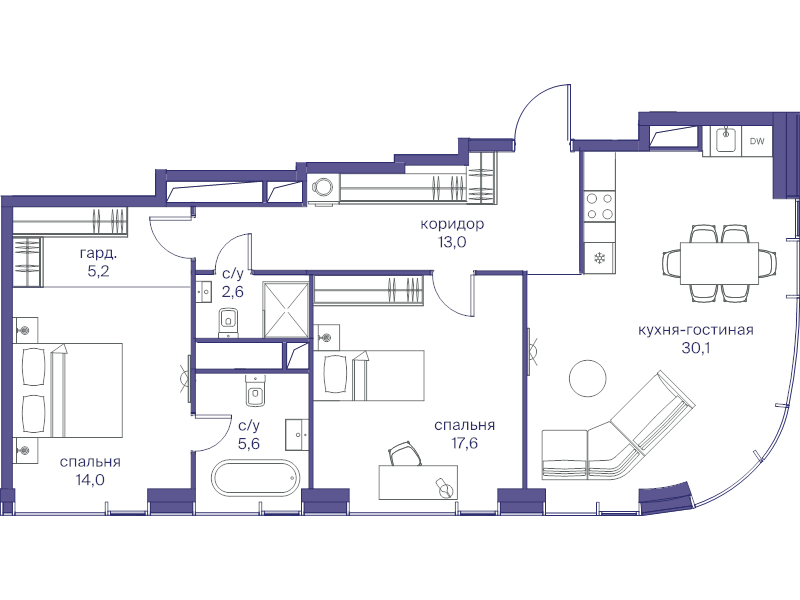 3 ккв (Евро) 88,1 м²