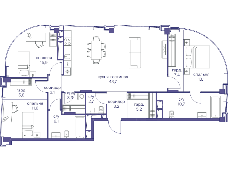 4 ккв (Евро) 131,8 м²
