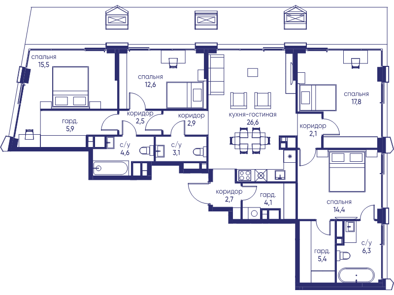 5 ккв (Евро) 126,5 м²