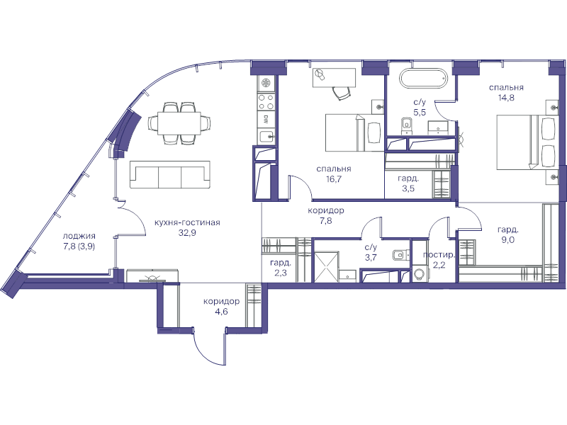 3 ккв (Евро) 106,9 м²