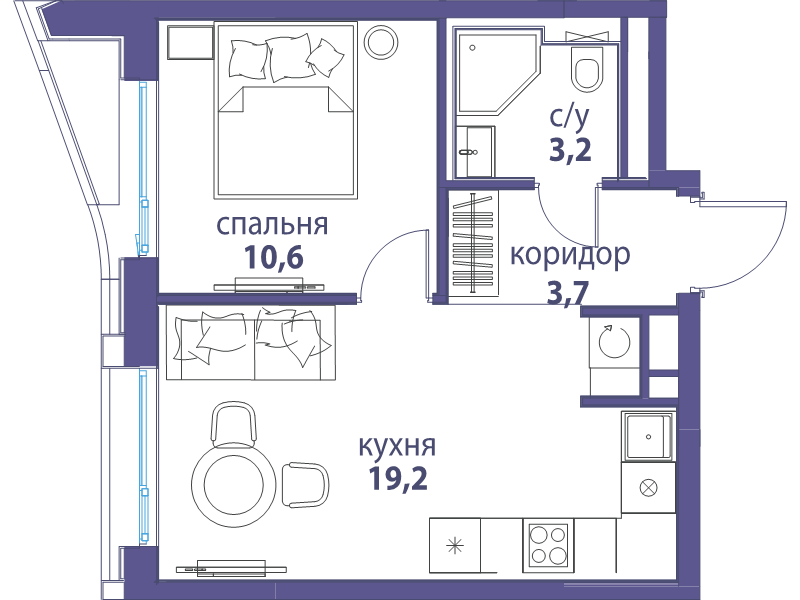 2 ккв (Евро) 36,7 м²