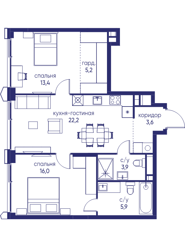 3 ккв (Евро) 70,2 м²