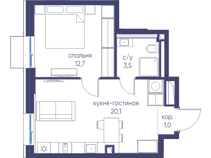 2 ккв (Евро) 36,9 м²