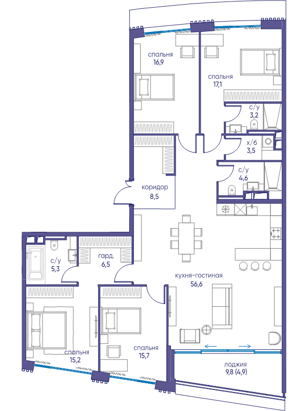 5 ккв (Евро) 158 м²
