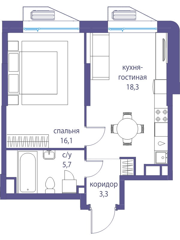 2 ккв (Евро) 43,4 м²