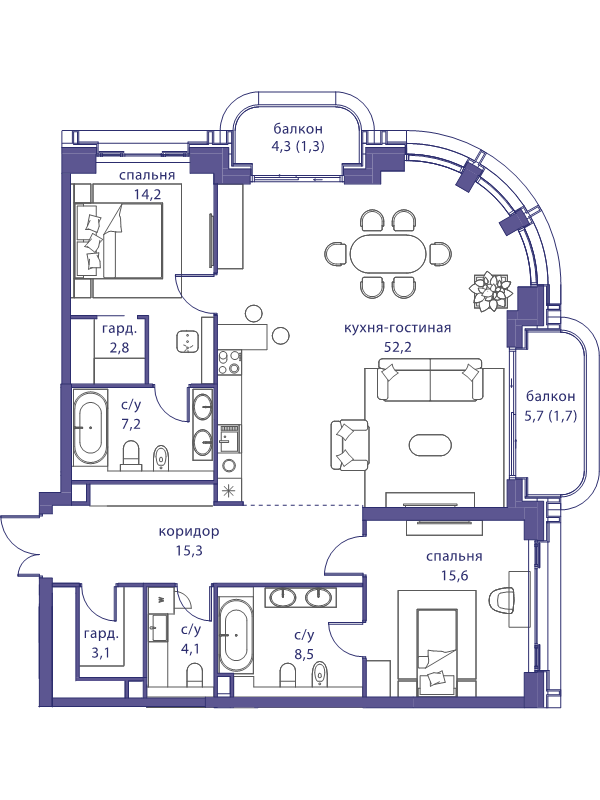 3 ккв (Евро) 126,1 м²