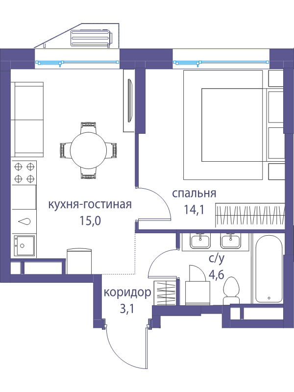 2 ккв (Евро) 36,8 м²