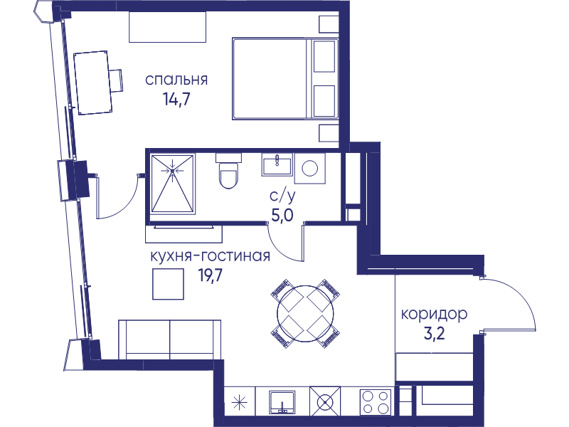 2 ккв (Евро) 42,6 м²