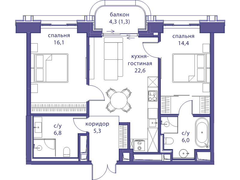 3 ккв (Евро) 72,5 м²