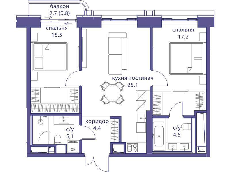 3 ккв (Евро) 72,6 м²