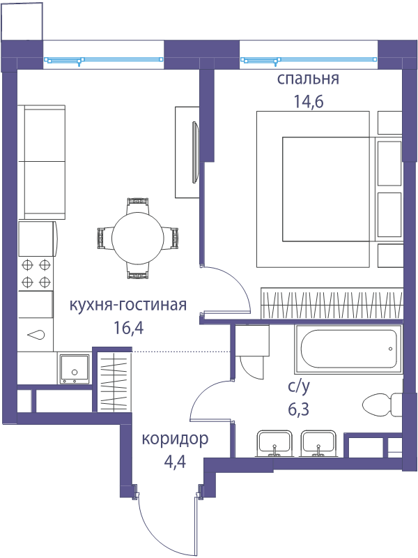 2 ккв (Евро) 41,7 м²