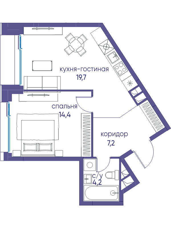 2 ккв (Евро) 45,5 м²