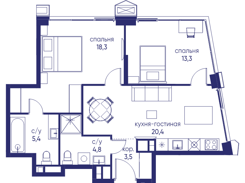 3 ккв (Евро) 65,7 м²