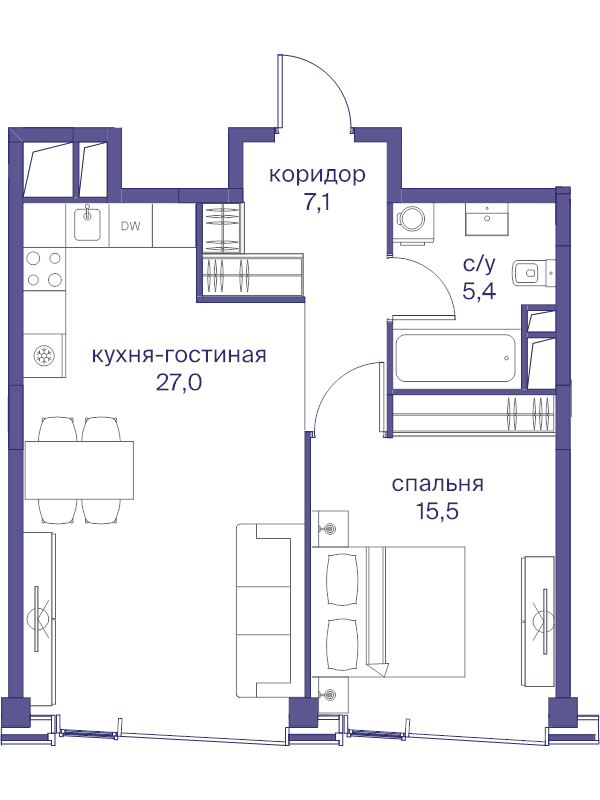 2 ккв (Евро) 57,9 м²