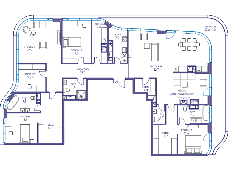 6 ккв (Евро) 233,4 м²