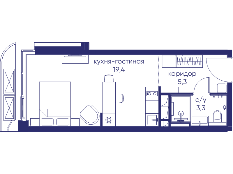 Студия 28 м²