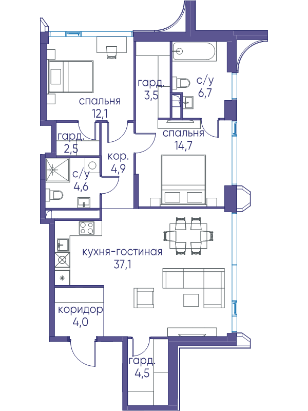 3 ккв (Евро) 90,1 м²
