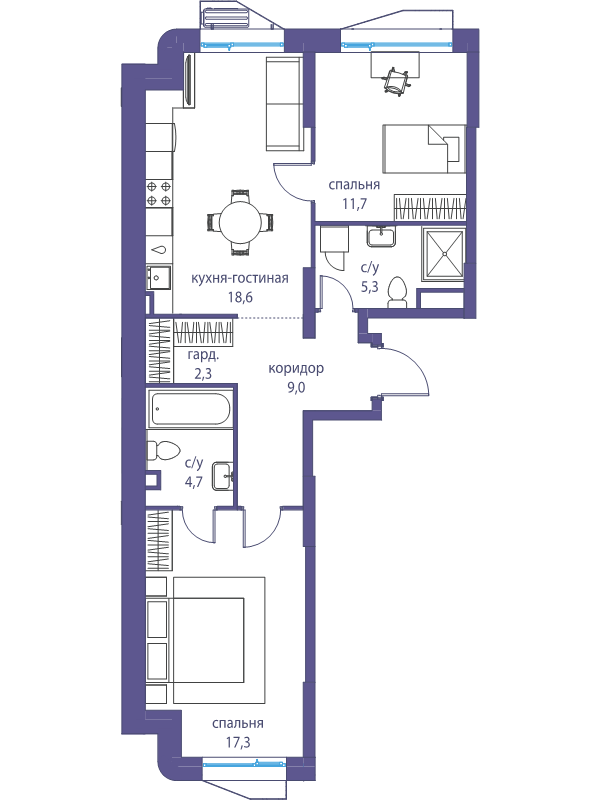 3 ккв (Евро) 68,9 м²