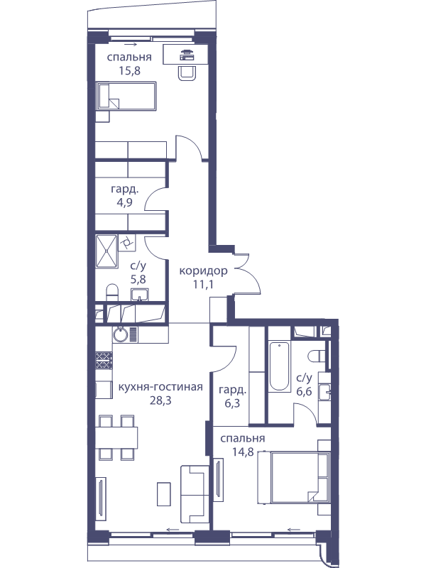 3 ккв (Евро) 93,6 м²