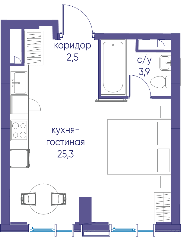 Студия 31,7 м²