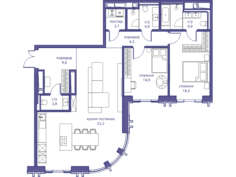 3 ккв (Евро) 118,2 м²