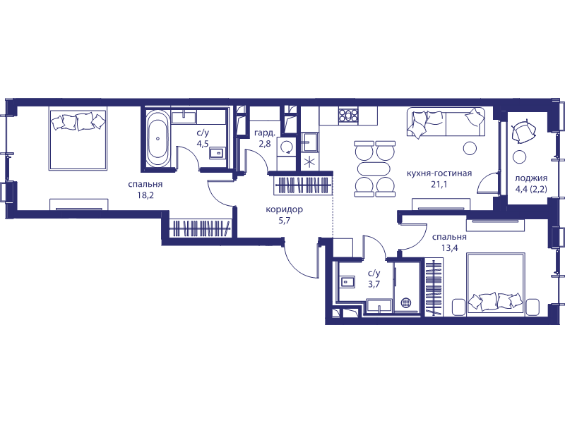 3 ккв (Евро) 71,6 м²