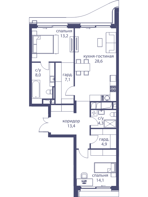 3 ккв (Евро) 93,6 м²