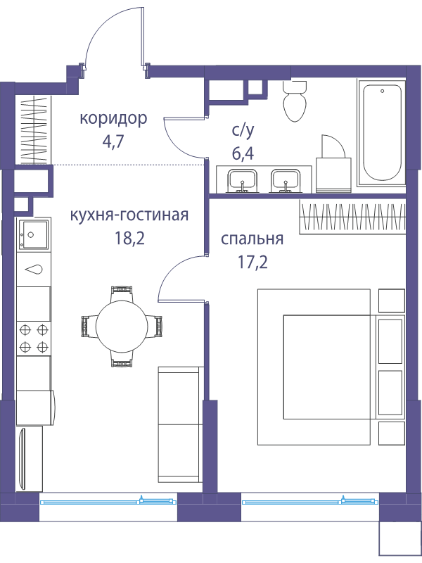 2 ккв (Евро) 46,5 м²