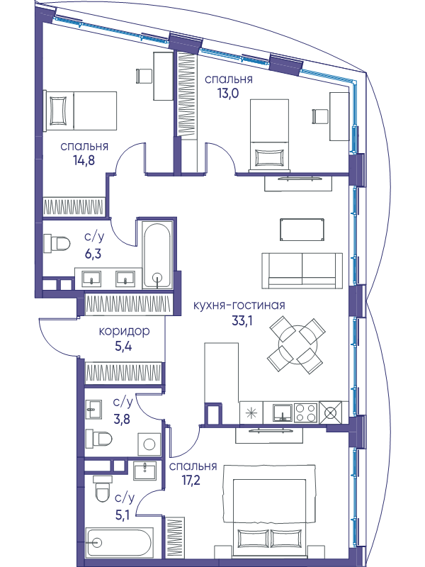 4 ккв (Евро) 98,7 м²