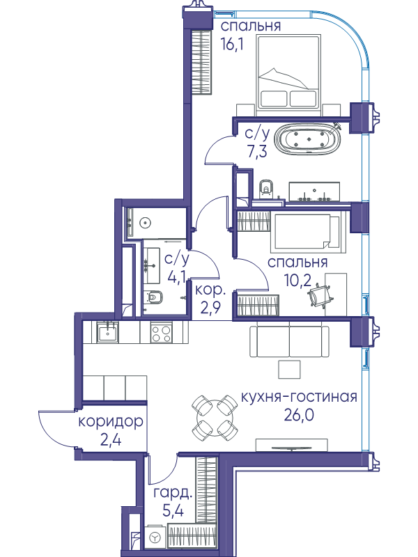 3 ккв (Евро) 74,4 м²