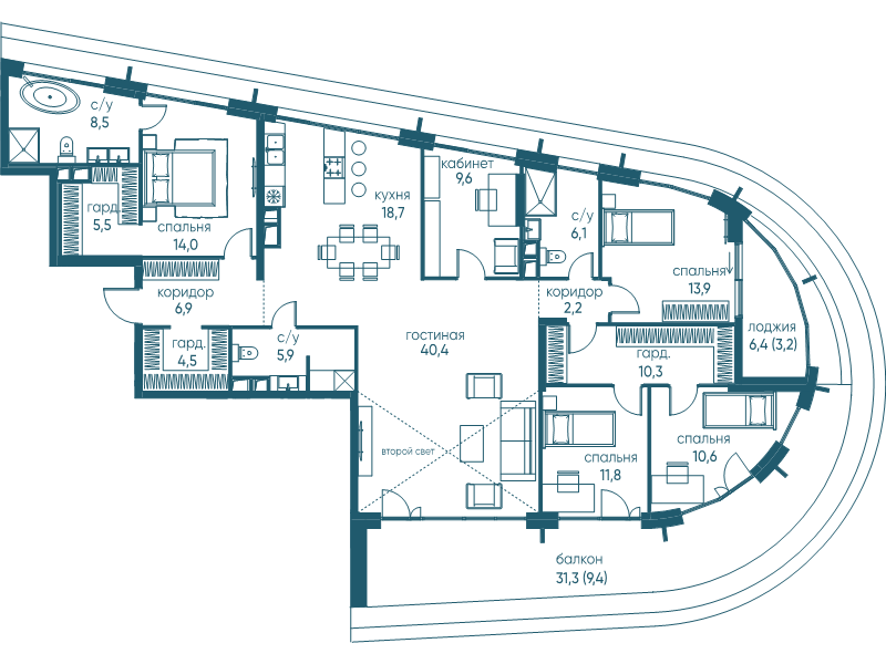 6 ккв (Евро) 180,8 м²