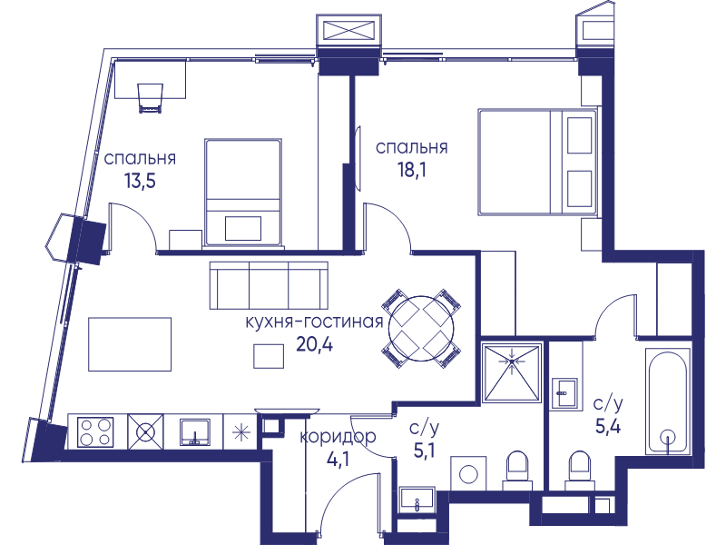 3 ккв (Евро) 66,6 м²