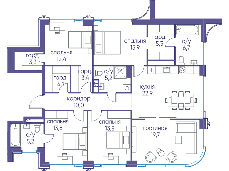 6 ккв (Евро) 140,9 м²