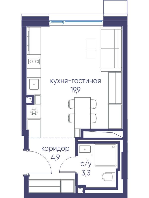 Студия 28,1 м²