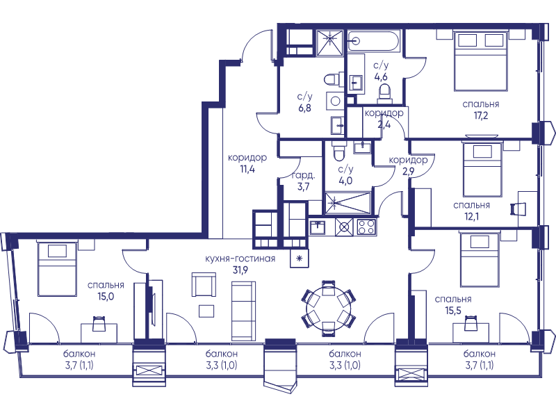 5 ккв (Евро) 131,7 м²