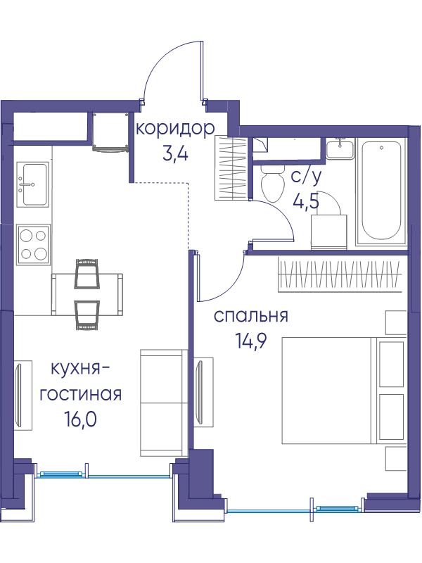 2 ккв (Евро) 38,8 м²
