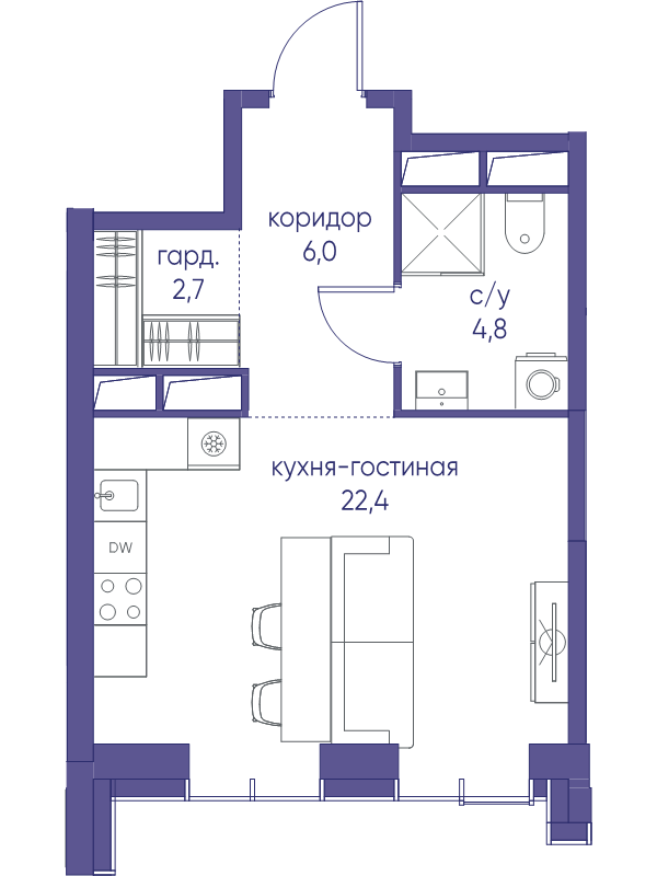 Студия 35,9 м²