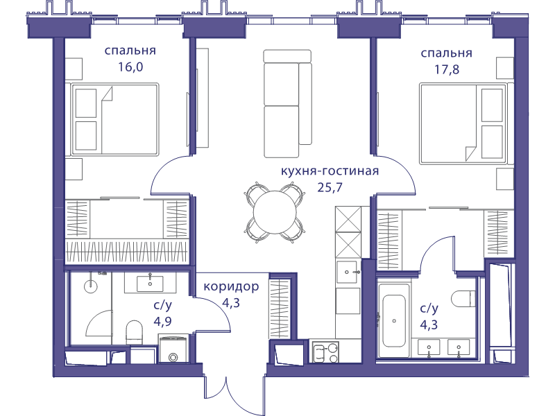3 ккв (Евро) 73 м²