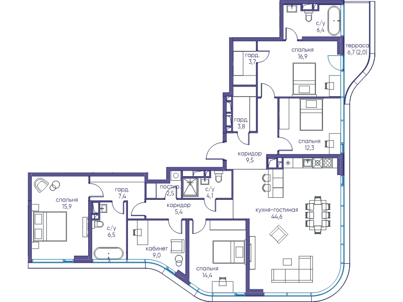 3 ккв 114,7 м²