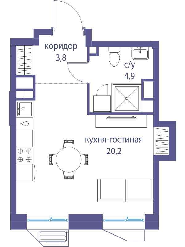 Студия 28,9 м²