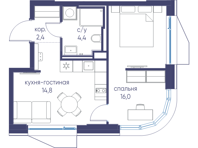 1 ккв 37,6 м²