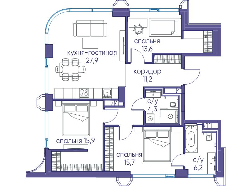 4 ккв (Евро) 94,6 м²