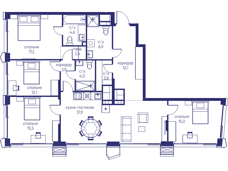 5 ккв (Евро) 128 м²