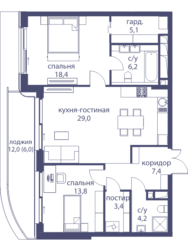 3 ккв (Евро) 93,5 м²